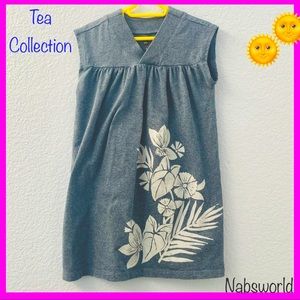 TEA COLLECTION INDIGO FLORAL SHORT SLEEVES TRAPEZE DRESS!🌞